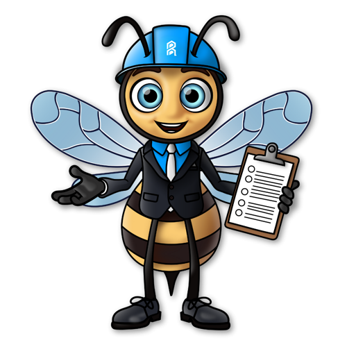 RESTORHIVE bee mascot with clipboard