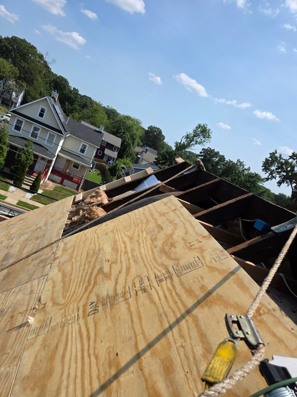 All-new plywood decking replacing the crushed sections
